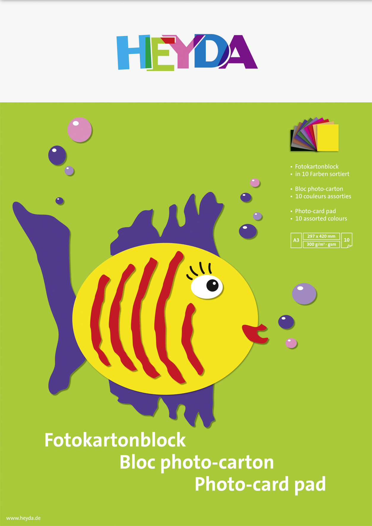 Fotokartonblock, Tonkarton A3 Heyda, 300g, 10 Farben sort