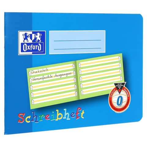 Anfängerheft, Oxford A5, Lineatur 0, 90g, 16Bl, quer, mit Mittelband, blau
