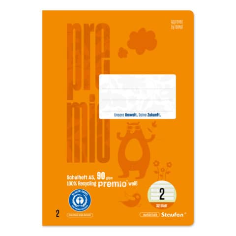 Heft Staufen A5, Lineatur 2, Kontrastlineatur, 90g, 16Bl
