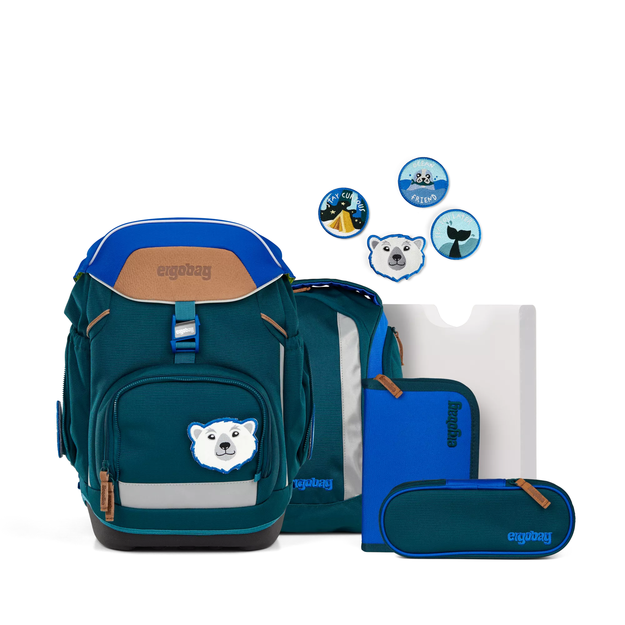 Ergobag Pack ArktisforschBär Set 8-tlg. 01305-20173-10, incl. 1x Brotdose Edelstahl blau, 1x Regencape blau