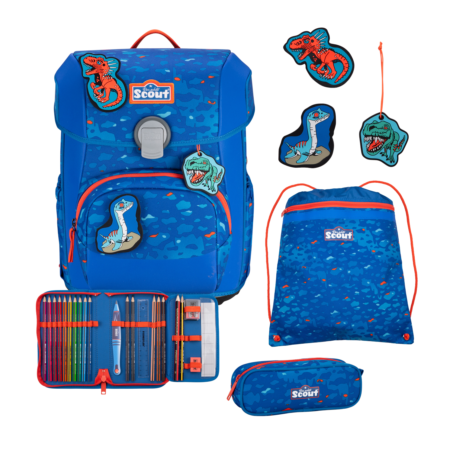Scout Ranzen Neo Set Superflash Blue Dino, 75460303700, 4-tlg.