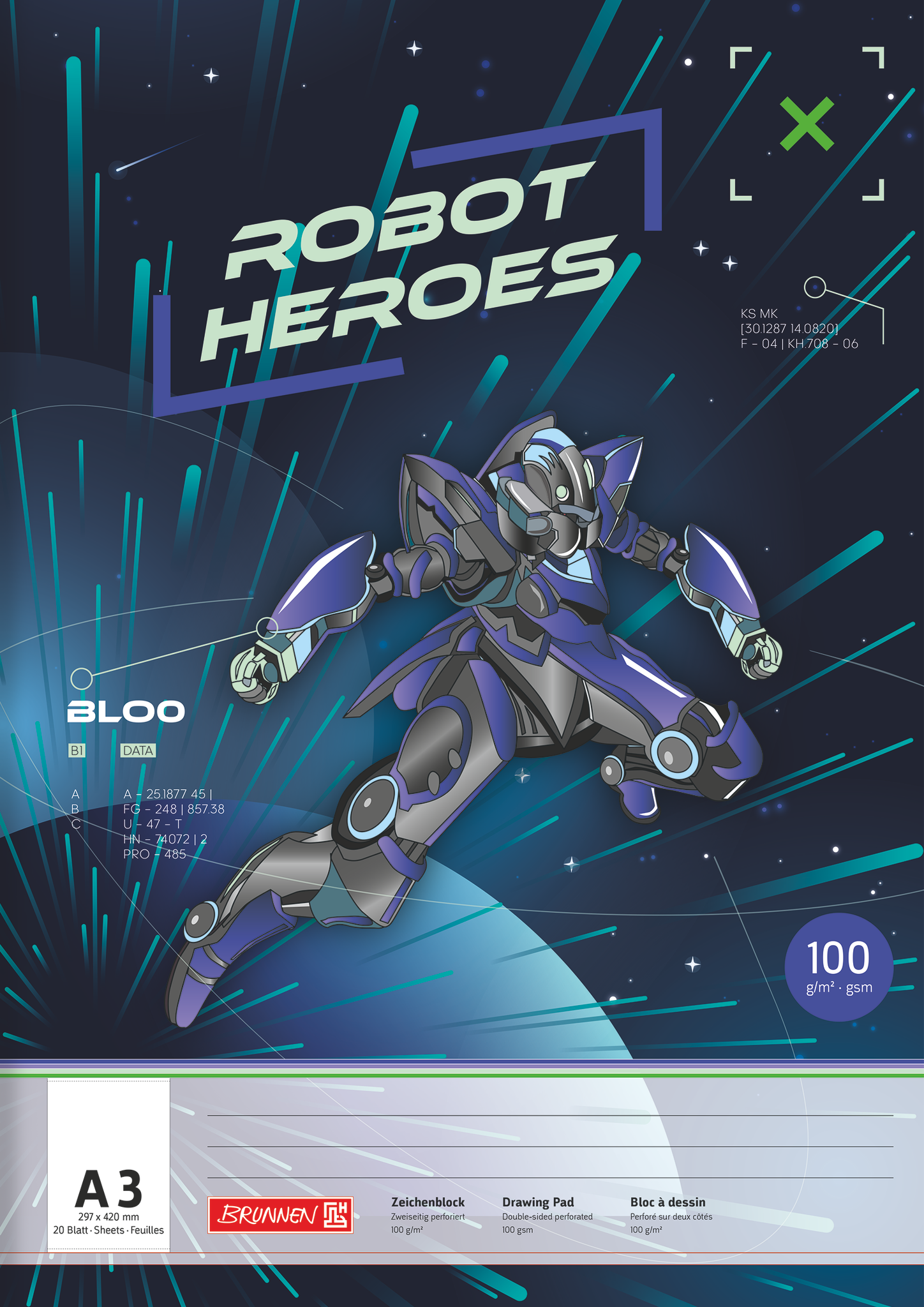 Zeichenblock A3 Brunnen Robot Hero 100g 20Bl