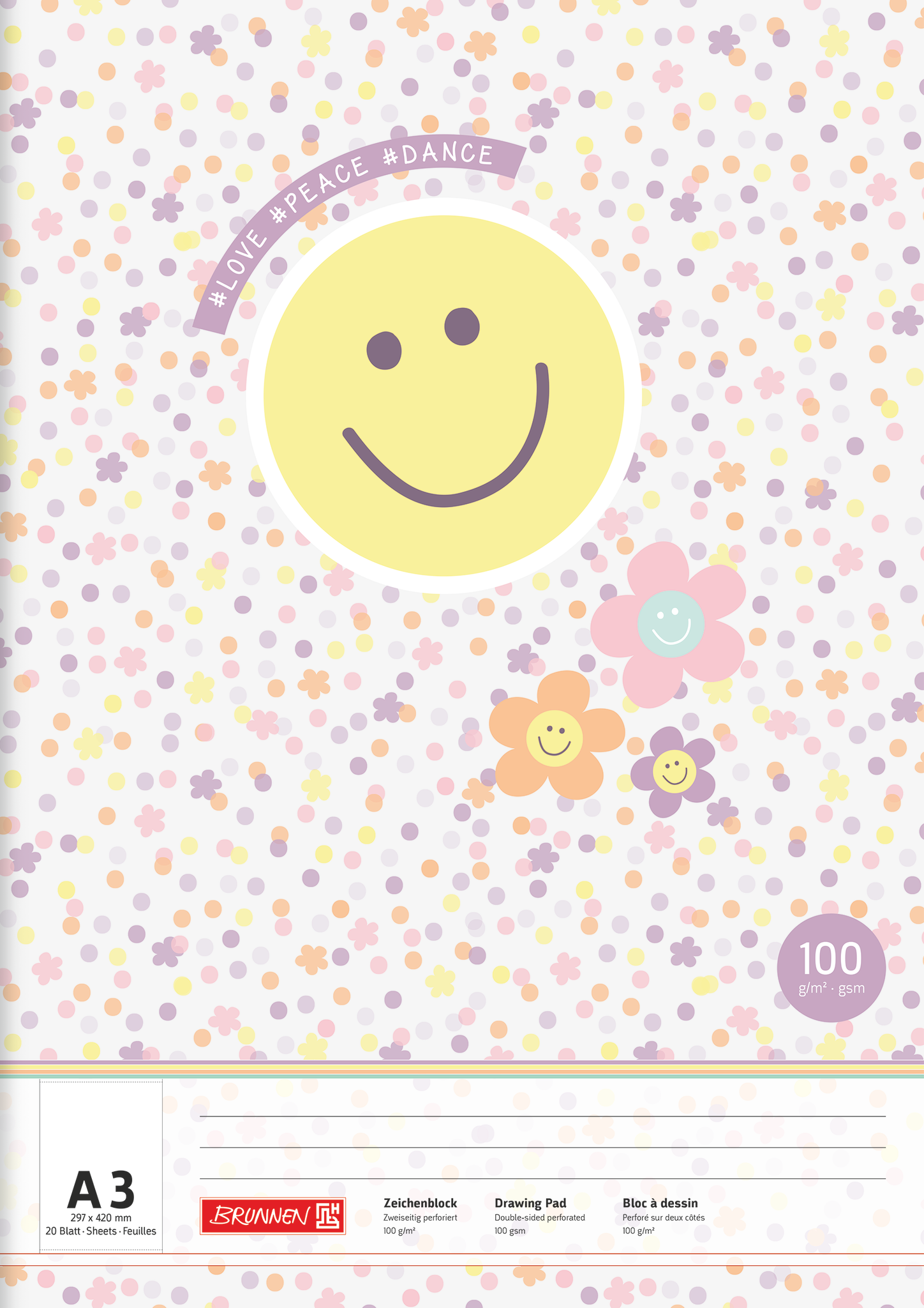 Zeichenblock A3 Brunnen Happy Hippie 100g 20Bl