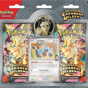 Pokemon 2-er Booster a10Ka., Erhabene Helden, Pokemonkarten mit einer Münze, 10-10312-103, (DE,Neu,OVP)